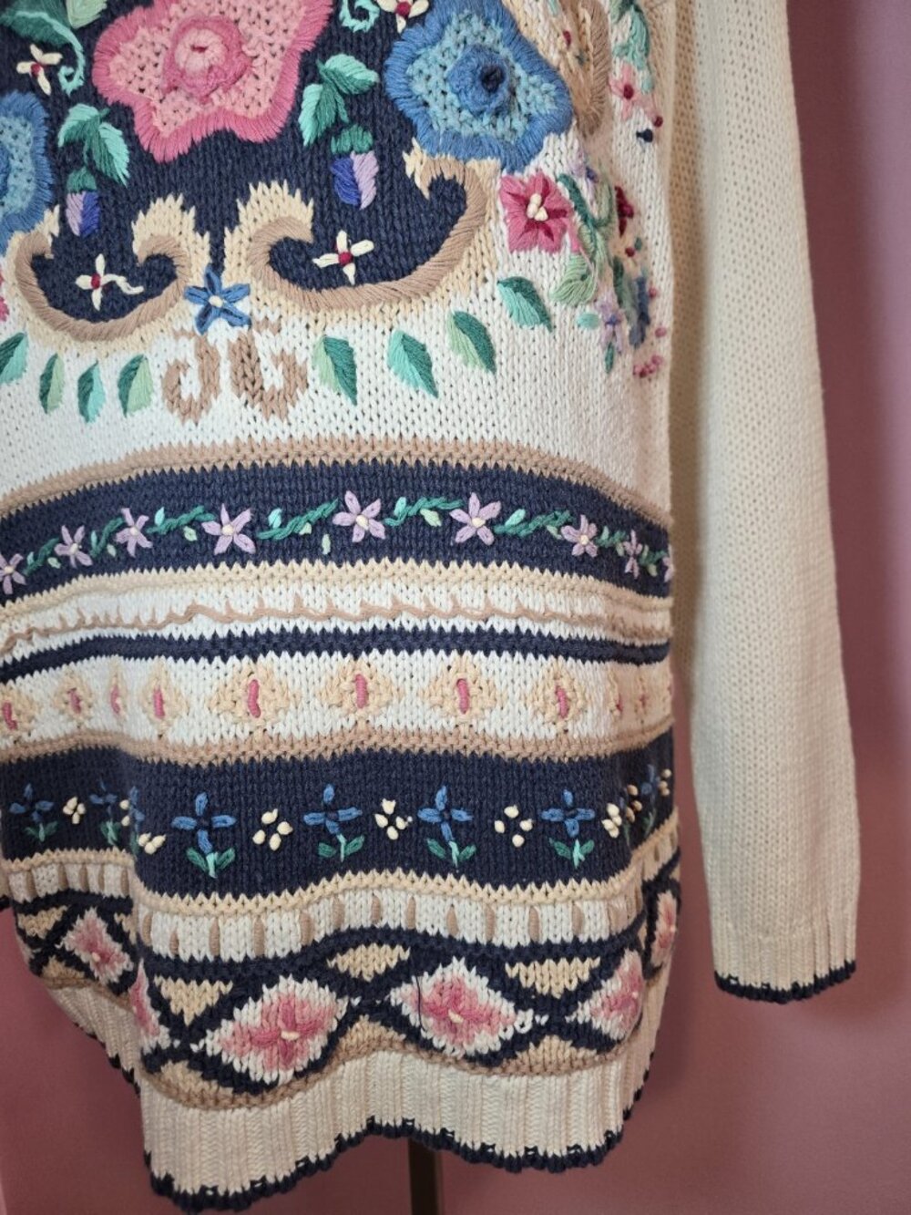 Beldoch Popper Floral Embroidered Knit Sweater Medium Cottagecore Shabby Chic - Picture 15 of 16